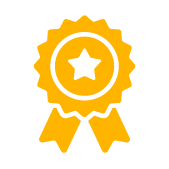 An image of an award or badge in the color gold.